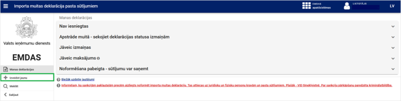 Importa muitas deklarācijā pasta sūtījumiem